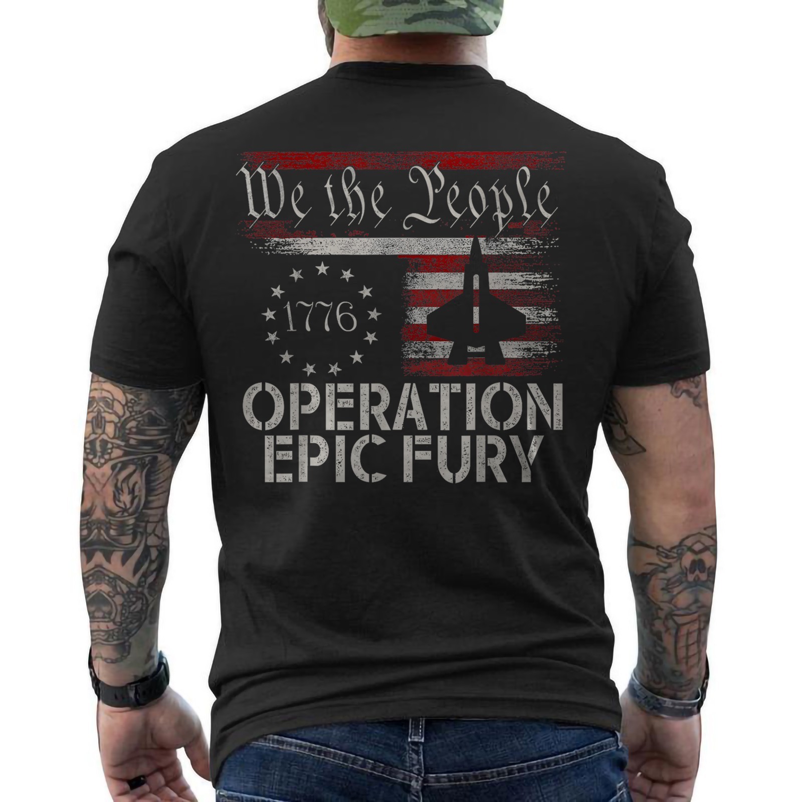 Epic Fury Tactical Action Operation Epic American Flag ON BACK T-Shirt gallery