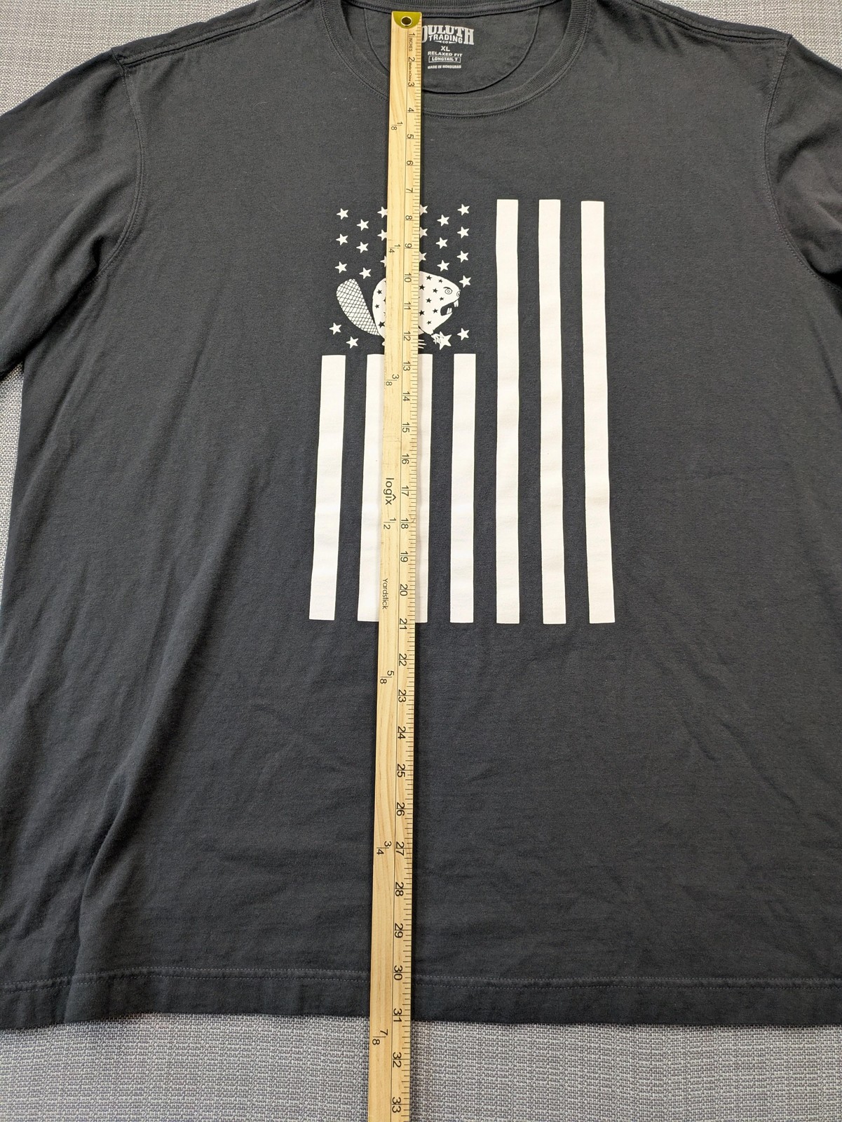 Duluth Trading Co Shirt Mens XL Gray Longtail T Relaxed Fit Beaver Flag Graphic gallery