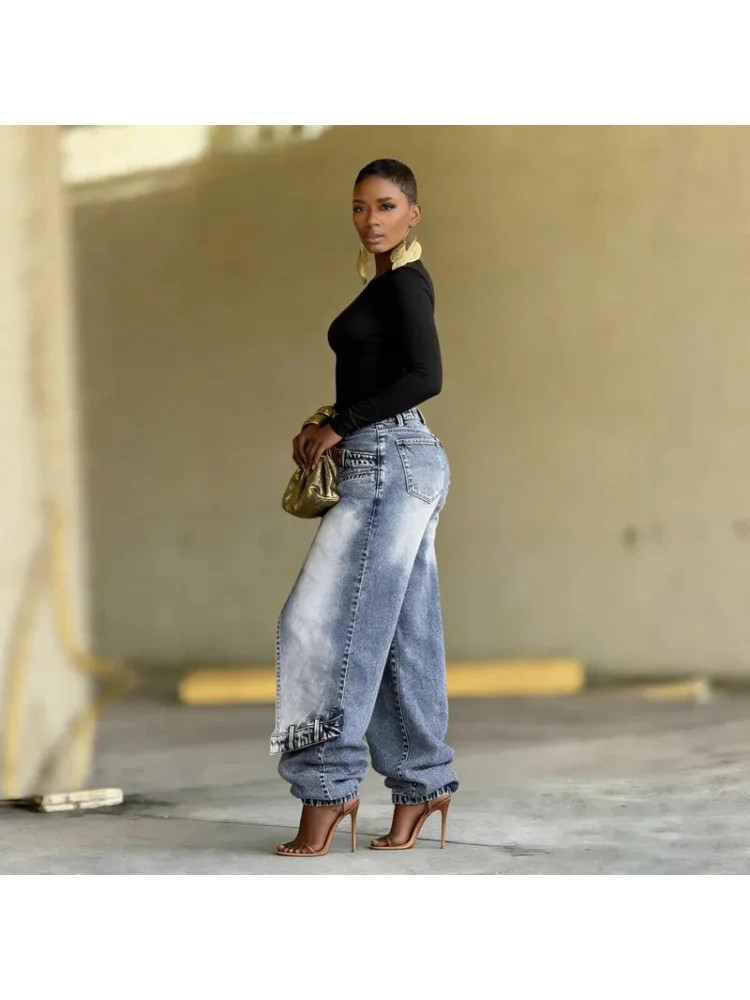 new Ethnic Print Wide Leg Jeans – Asymmetric High Waist Denim gallery
