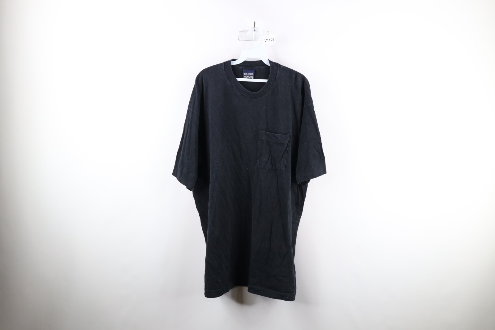 Vintage 90s Streetwear Mens 2XL Faded Blank Pocket T-Shirt Black Cotton USA gallery