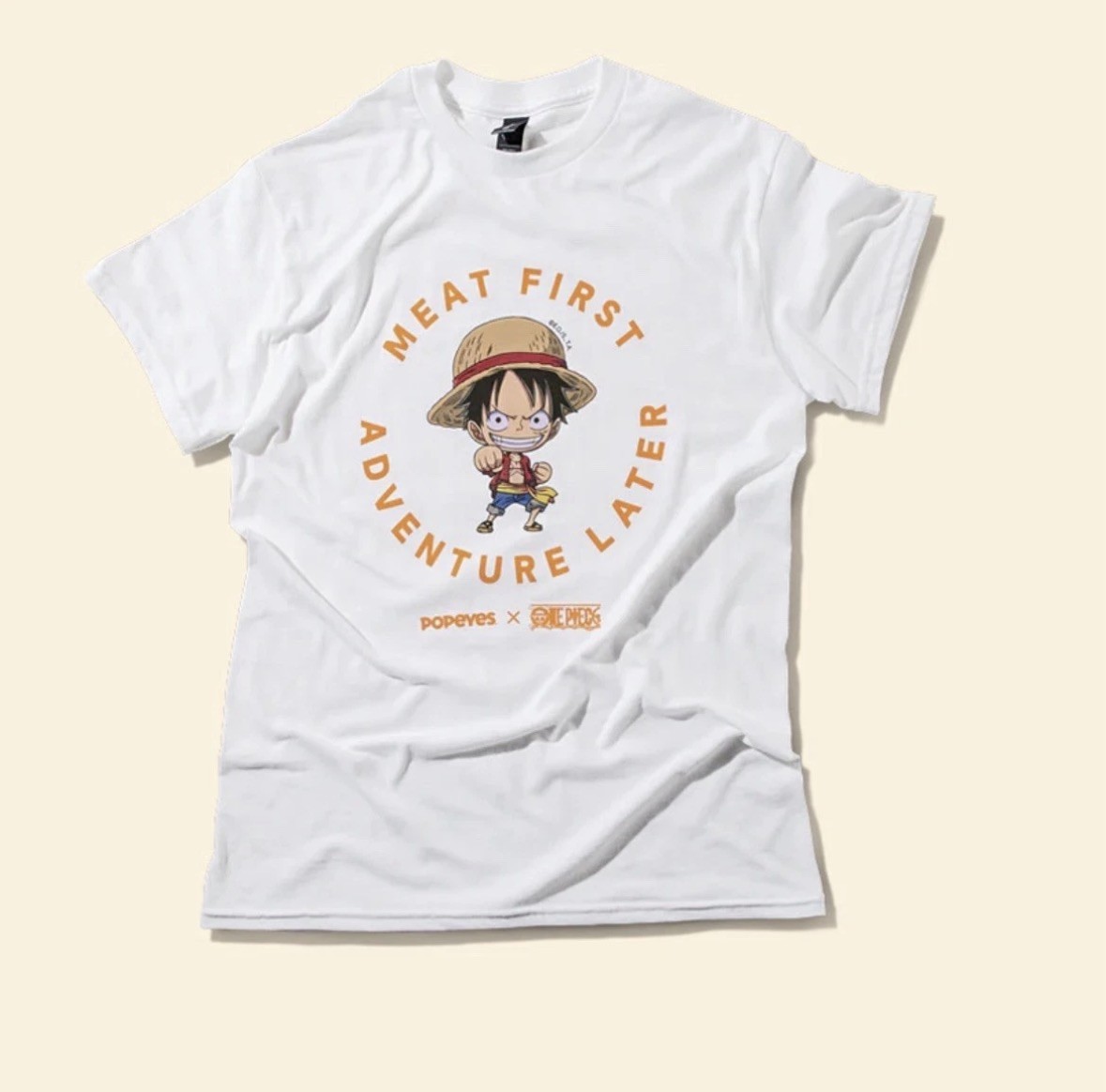 Popeyes x One Piece Luffy T-Shirt Size Medium Limited Sold Out gallery