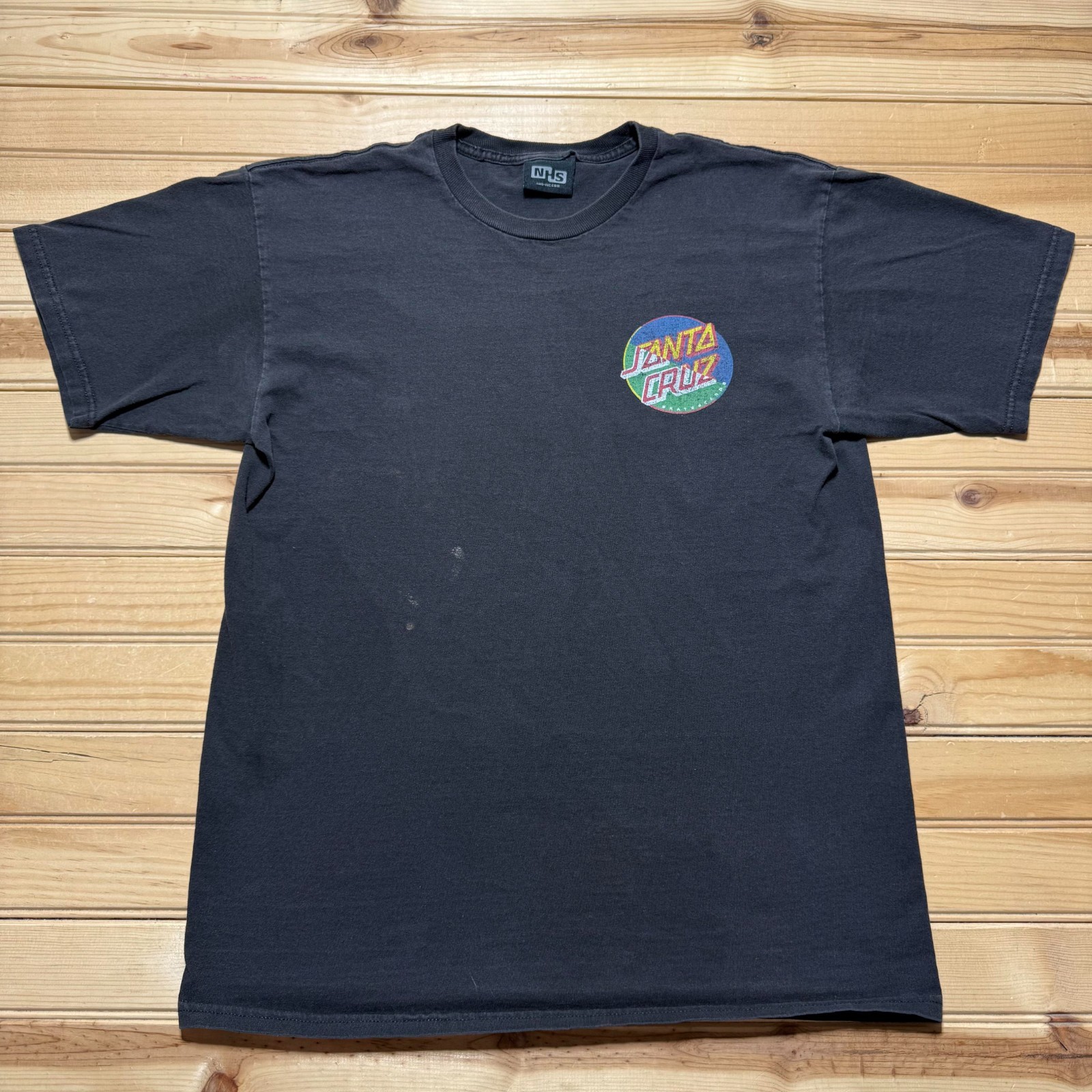 Vintage NHS Santa Cruz Skateboards Brand Color Block Logo Shirt Size Medium gallery