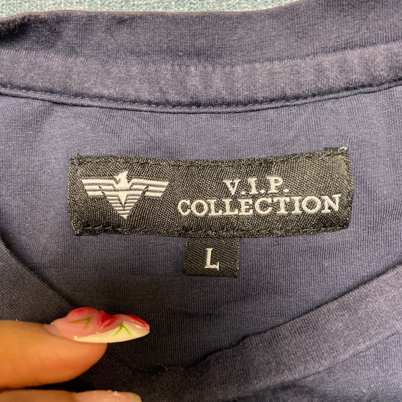 V.I.P. Collection T Shirt Mens Large Navy Blue Stretch Crew Neck Short Sleeve gallery