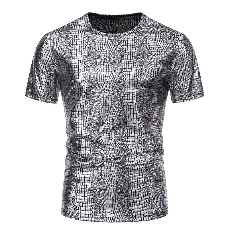 Men’s party stage glossy short sleeved round neck T-shirt