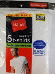 Hanes Tagless 5 T-shirts Lay Flat Collar White New In Pkg Comfort Soft Sz 3XL