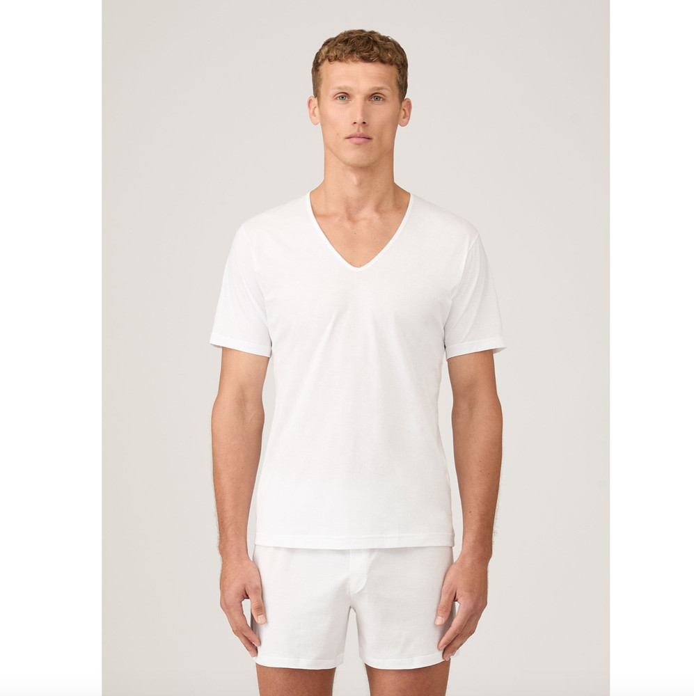 Sunspel Superfine Cotton Underwear V‑neck T‑shirt Medium – White Basic Layering