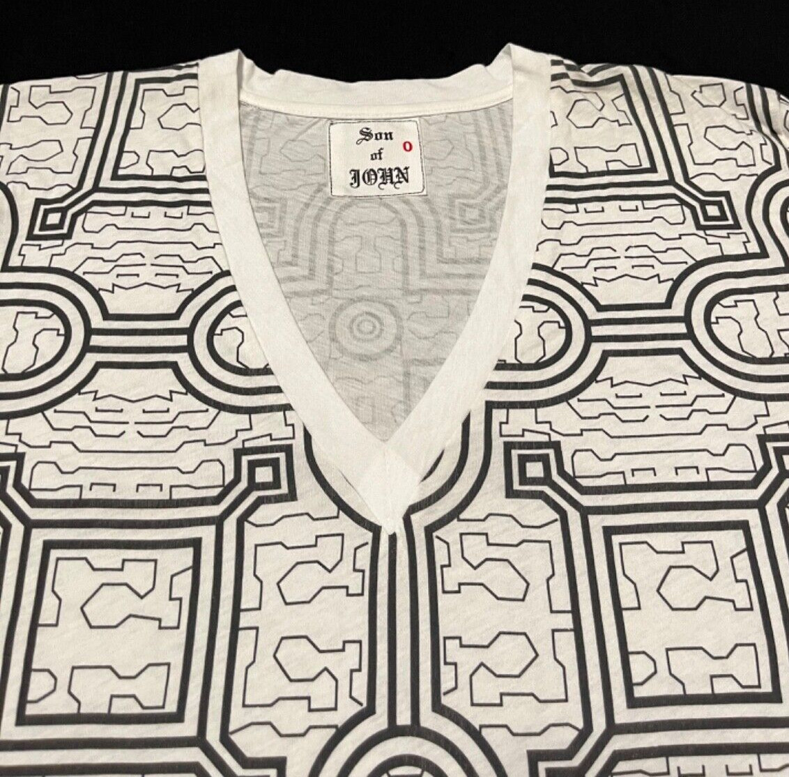 Son of John Men's Semi Sheer White & Black Chipibo Print Graphic Tee Size S NWOT gallery