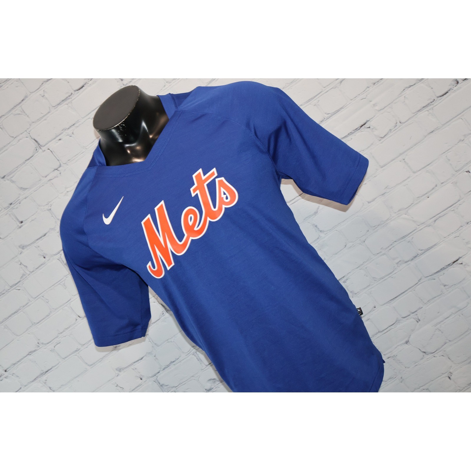 Nike New York Mets Baseball Shirt Mens Large Blue MLB Authentic Dri-Fit V-Neck