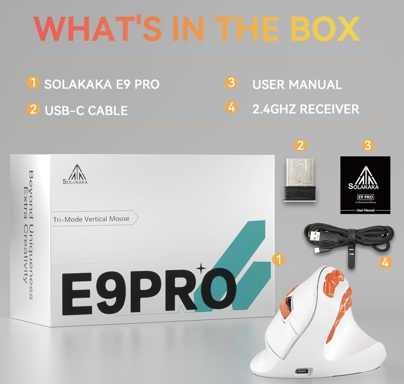 SOLAKAKA E9 PRO Vertical MMO Gaming Mouse with 8K Dongle