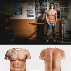 Men’s 3D Muscle Tattoo Print Short Sleeve T-Shirt
