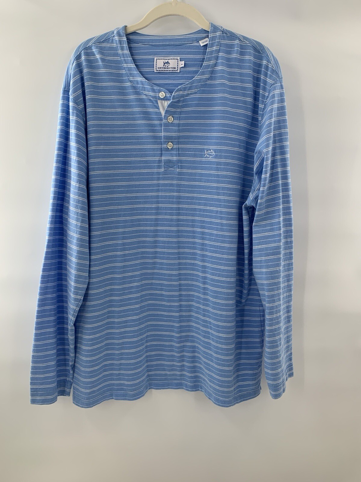Southern Tide Henley Shirt Men’ Blue Striped Long Sleeve Stretch Casual Prep XL