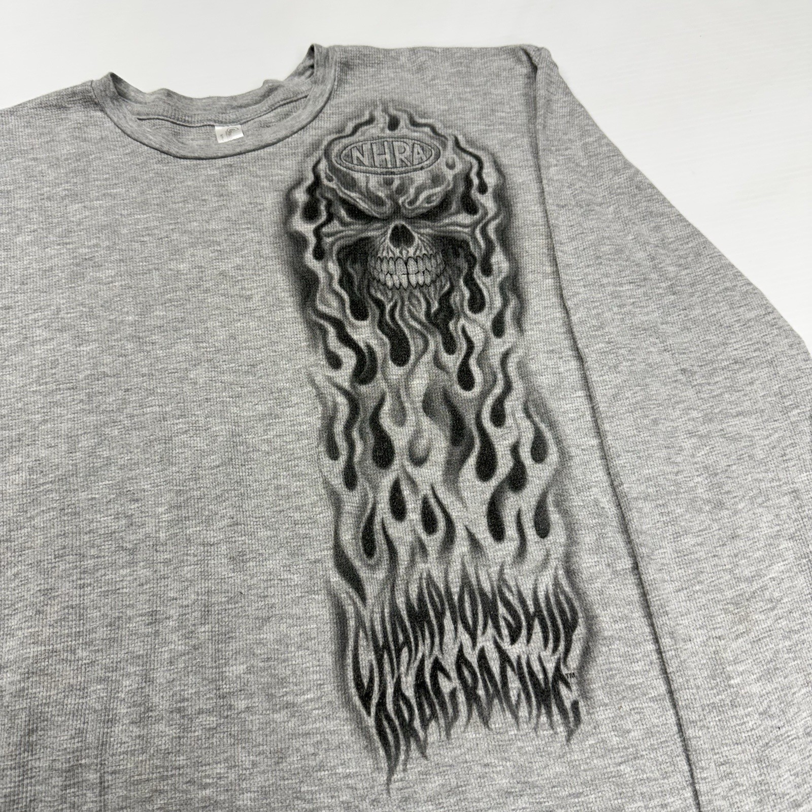 NHRA Championship Drag Racing Mens Thermal Waffle Knit Long Sleeve Shirt L Gray gallery