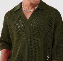 Men’s Crochet Button Down T-Shirt Short Sleeve Hollow Out Collar Beach Knit Tops