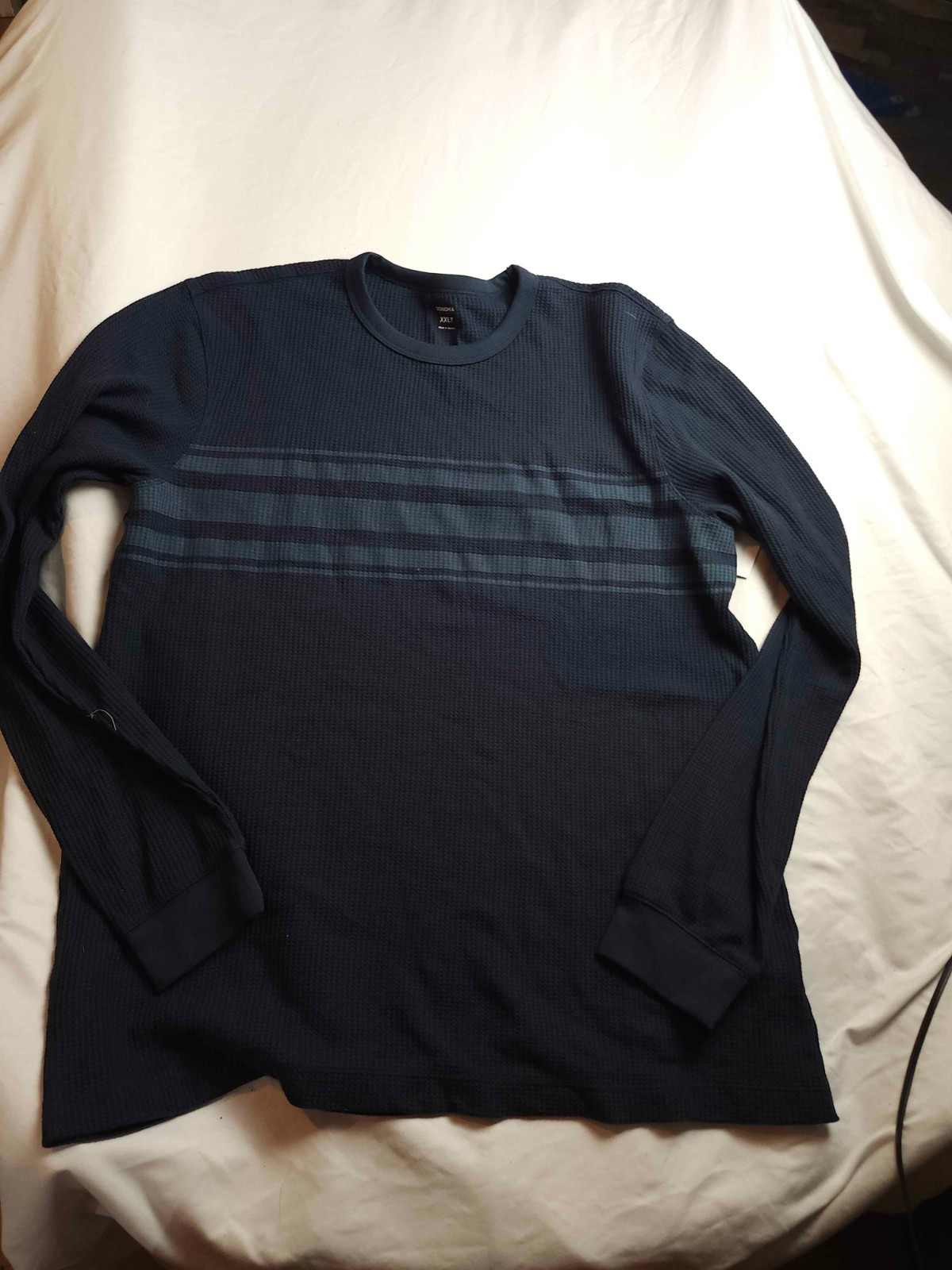 Sonoma Pullover Shirt Mens 2XLT Blue Knit Thermal Striped Waffle Knit Outdoor