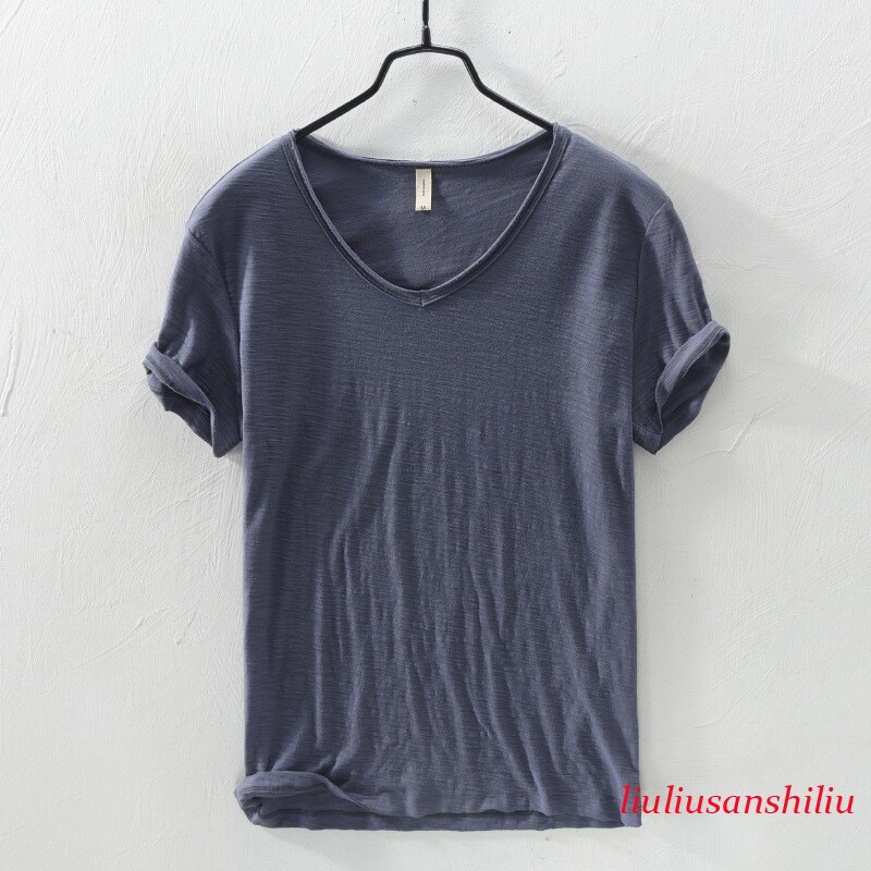 Men Cotton Short Sleeve T-shirt V-neck Sports Casual Tops Summer Thin Slim Plain gallery