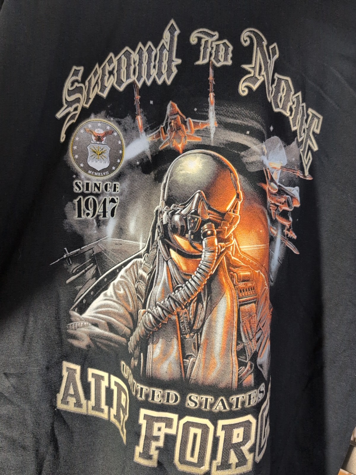 New Gildan Air Force SECOND TO NONE T-shirt BLACK Size XL~#315 gallery
