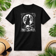 Bat Cat Skull _ Occult Unholy Punk Goth Grunge Black Metal T-Shirt Size S-3XL