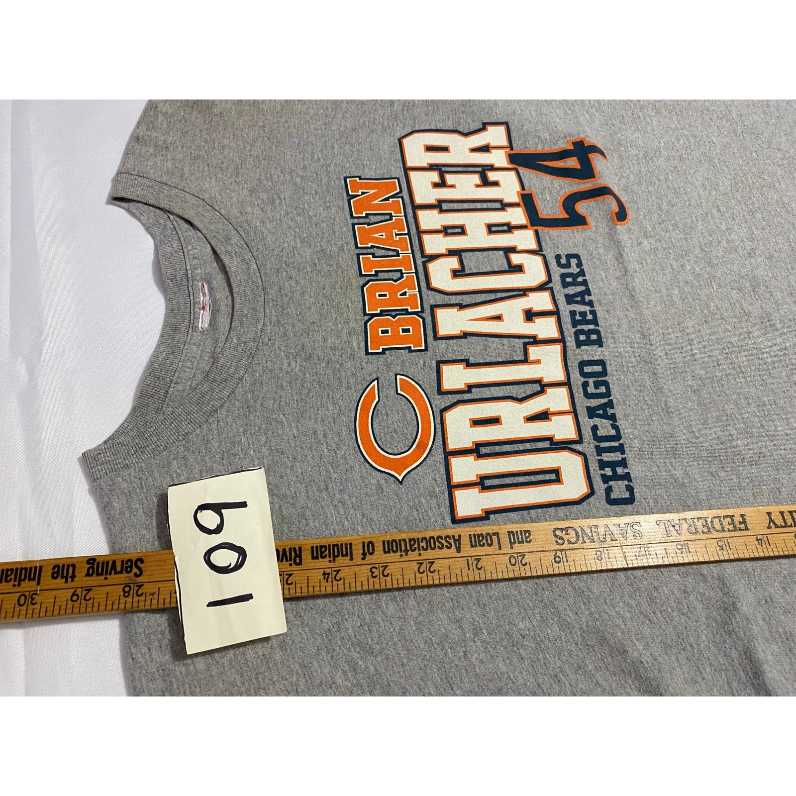 Chicago Bears Brian Urlacher #54 Jersey Style Tee | Men's XL | Gray gallery