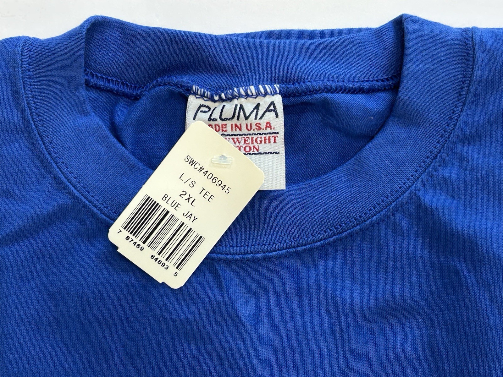 NOS Vintage 90s PLUMA Heavyweight 100% Cotton Blue Long Sleeve T Shirt XXL USA gallery