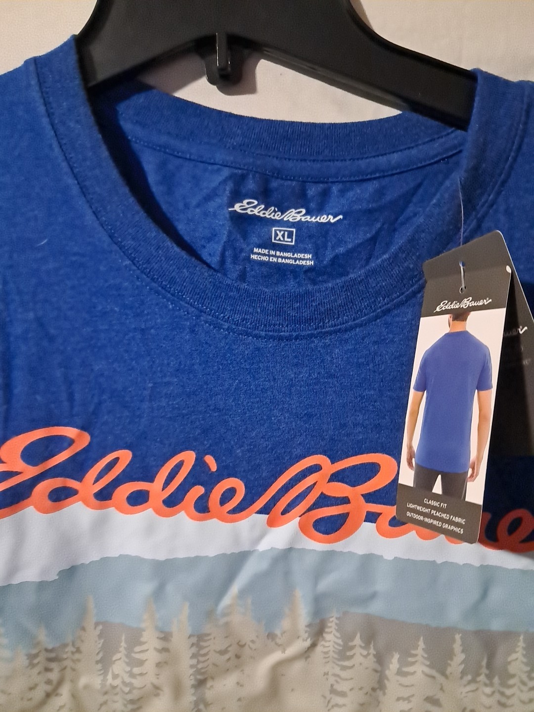 Eddie Bauer T Shirt Men' XL Blue Mountain Logo Graphic Tee Hiker Outdoors Preppy gallery
