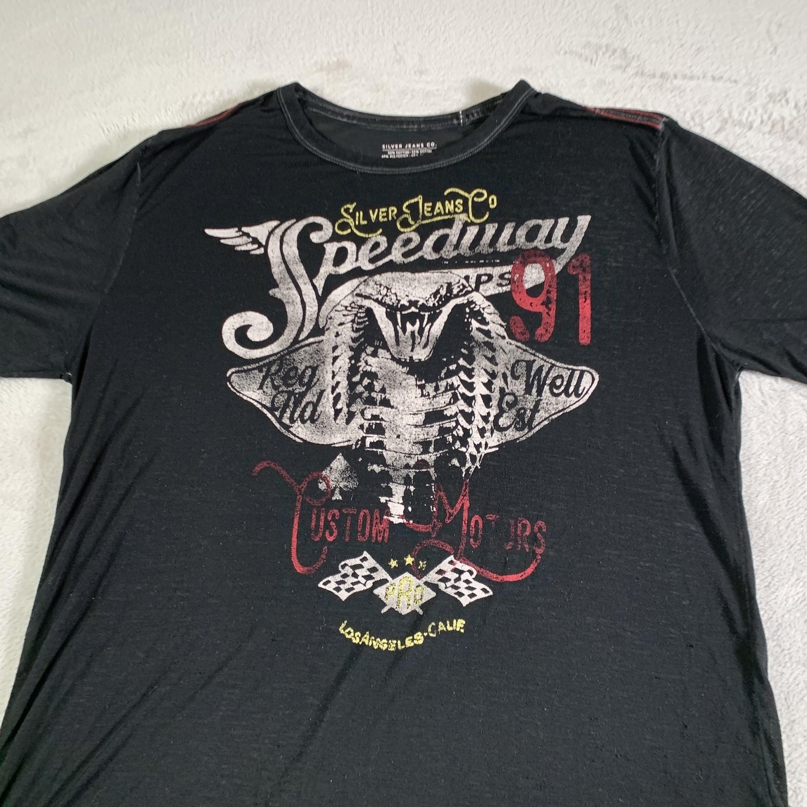 Silver Jeans Co Shirt Mens Large Black Speedway Cobra Motorcycle Graphic Tee gallery
