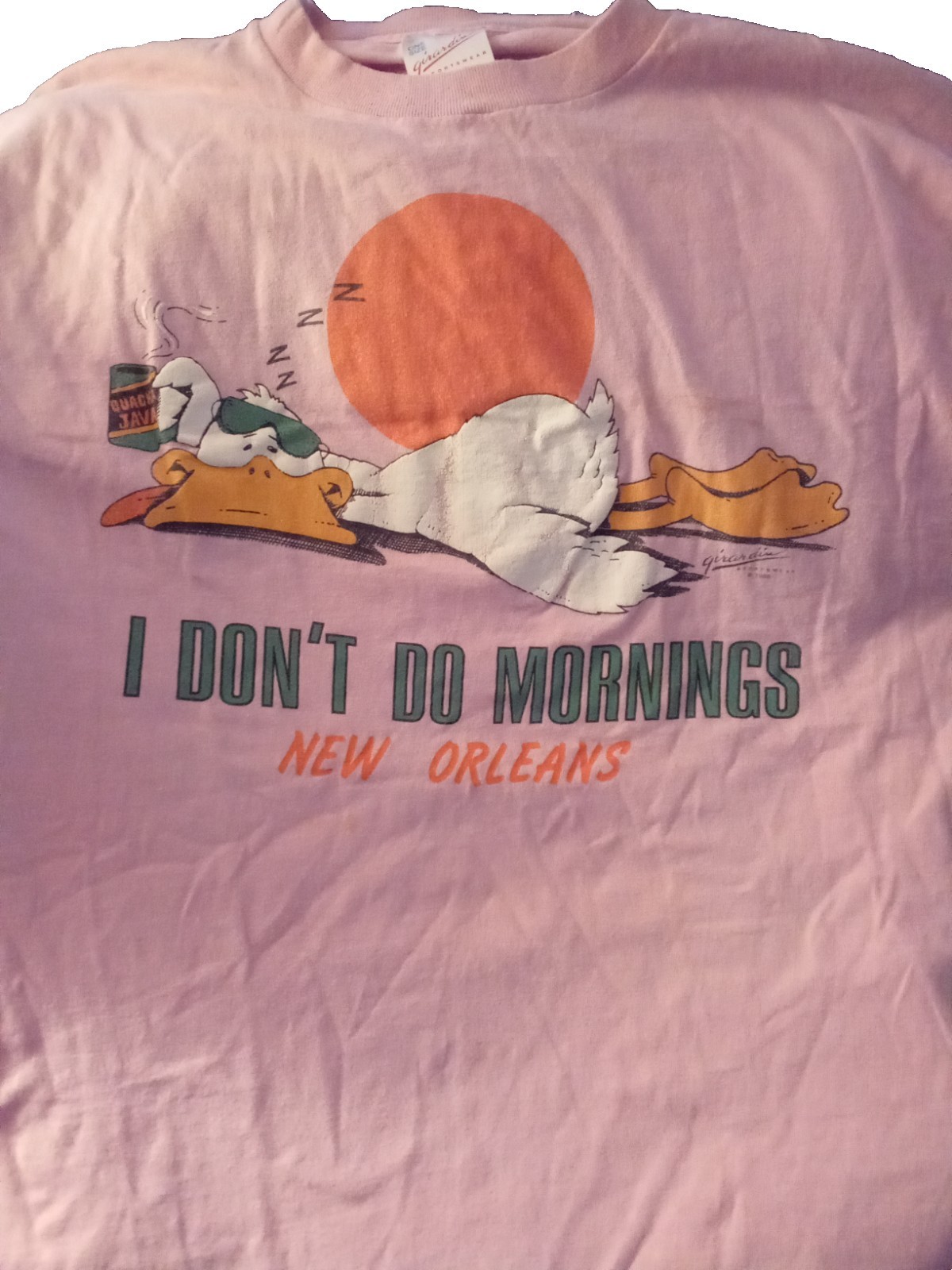 1988 New Orleans Pink New T Shirt Duck I Don't Do Mornings Silk Screen 24 X 36L gallery