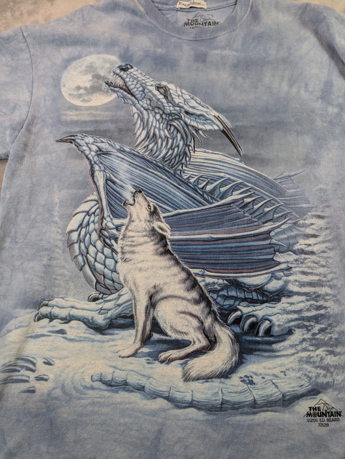Excalibur Casino The Mountain Wolf Dragon Shirt Sz L Blue Tie Dye Stain Ice Age gallery
