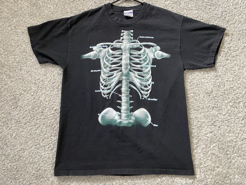Vtg 90s Discovery Channel Skeleton Rib Cage T-shirt Adult L Mall goth Retro Emo