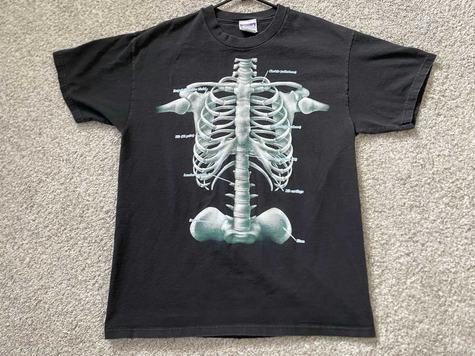Vtg 90s Discovery Channel Skeleton Rib Cage T-shirt Adult L Mall goth Retro Emo