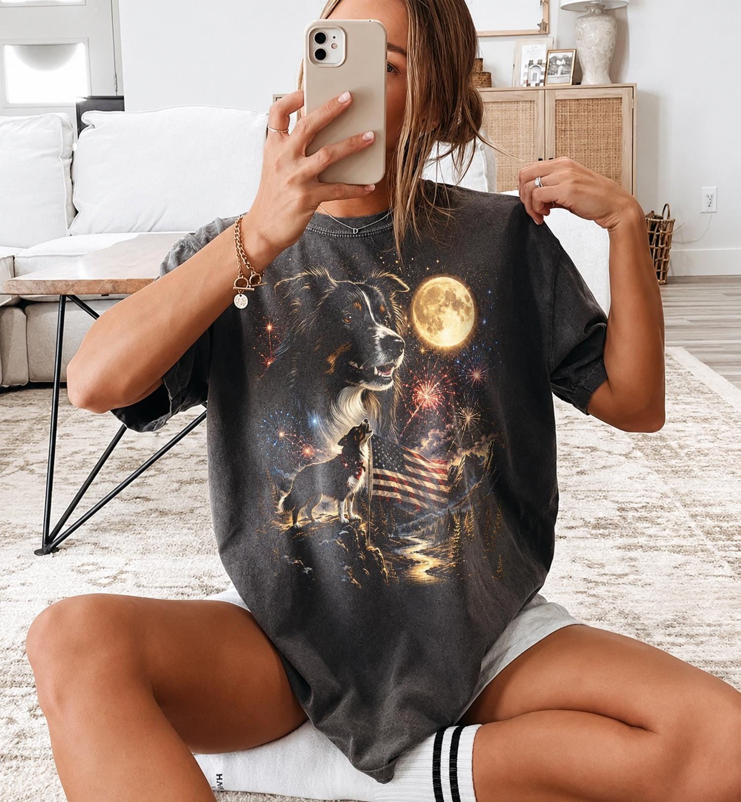 Custom Dog Photo Shirt Personalized Howling Moon Pet Lover Gift Tee gallery