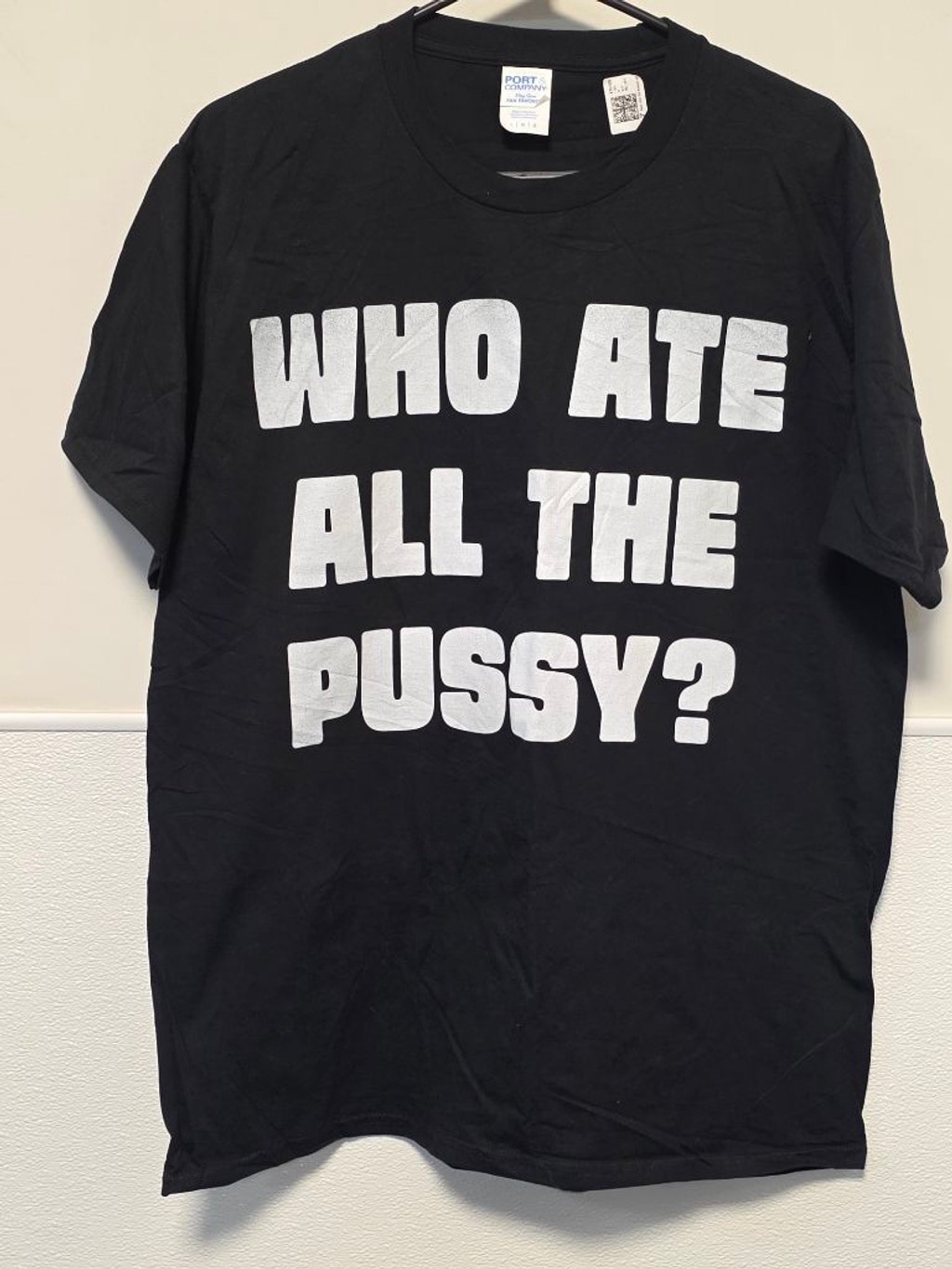 Men’s Port & Company Black Graphic Short Sleeve Tee L Funny Shirt