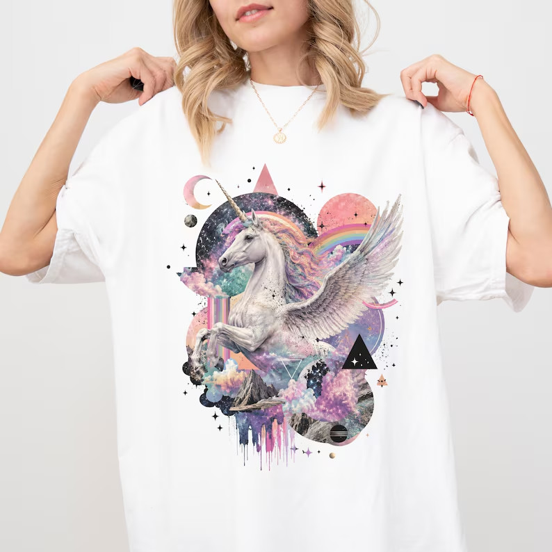 Pegasus Unicorn Shirt, Fantasy Horse T-Shirt, Rainbow Galaxy Graphic Tee gallery