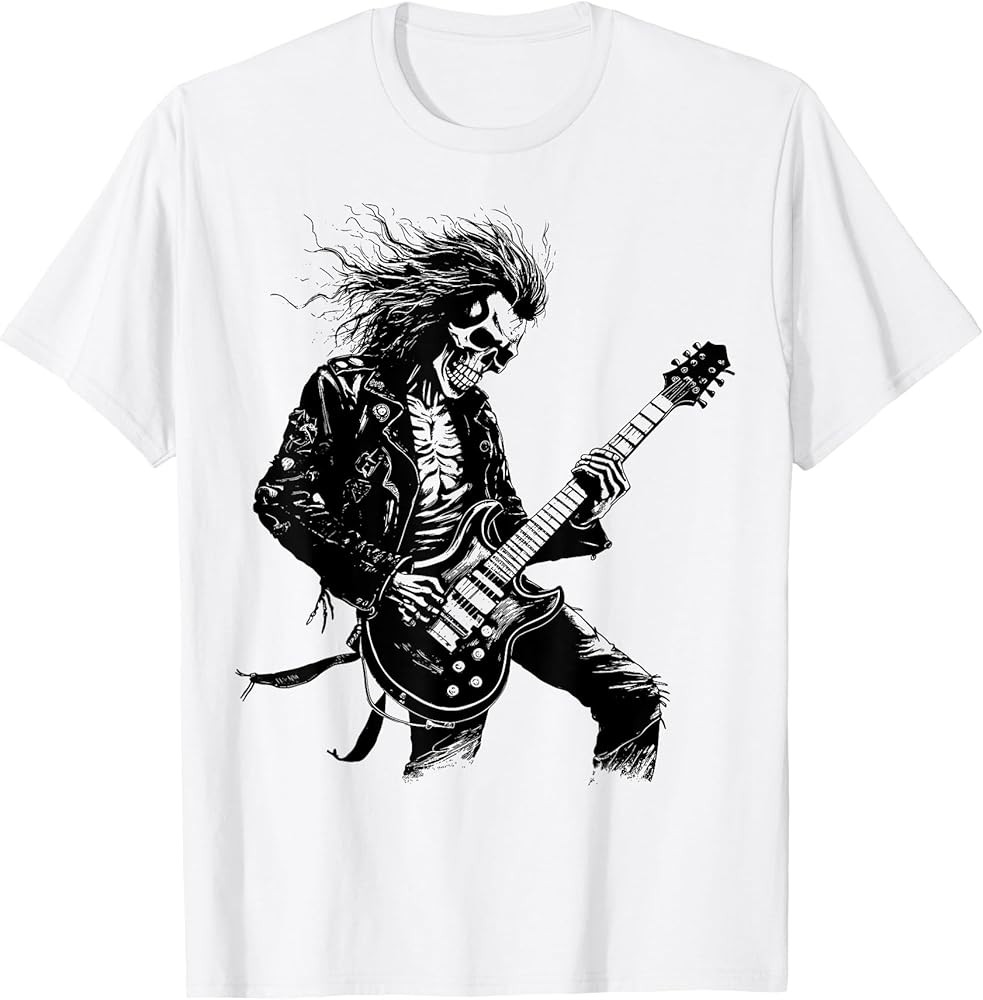 D14 Skeleton Guitar Guy Rock And Roll Band Rock On T-Shirt