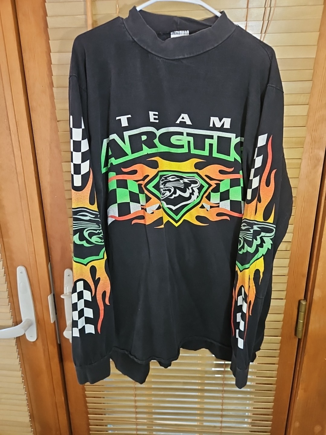 Vintage Arctic Cat Long Sleeve Fire Flames Snowmobile Racing Jersey Tee Harley