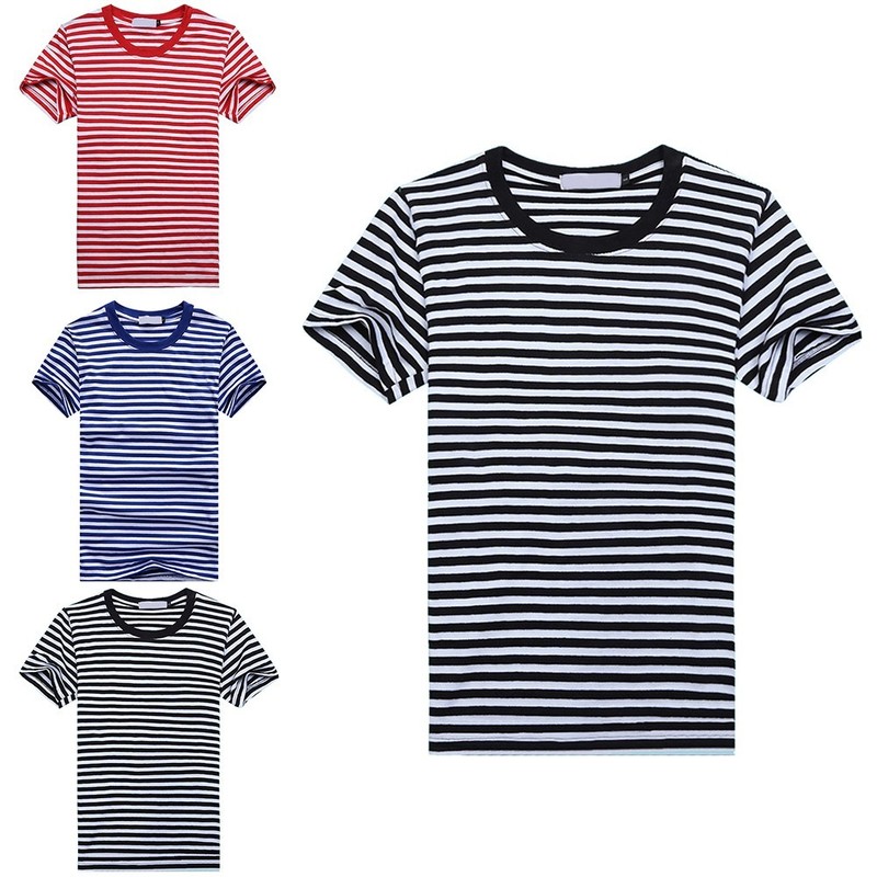 Blue And White Stripes Short Sleeved Tshirt For Men In Sports And Casual Style gallery