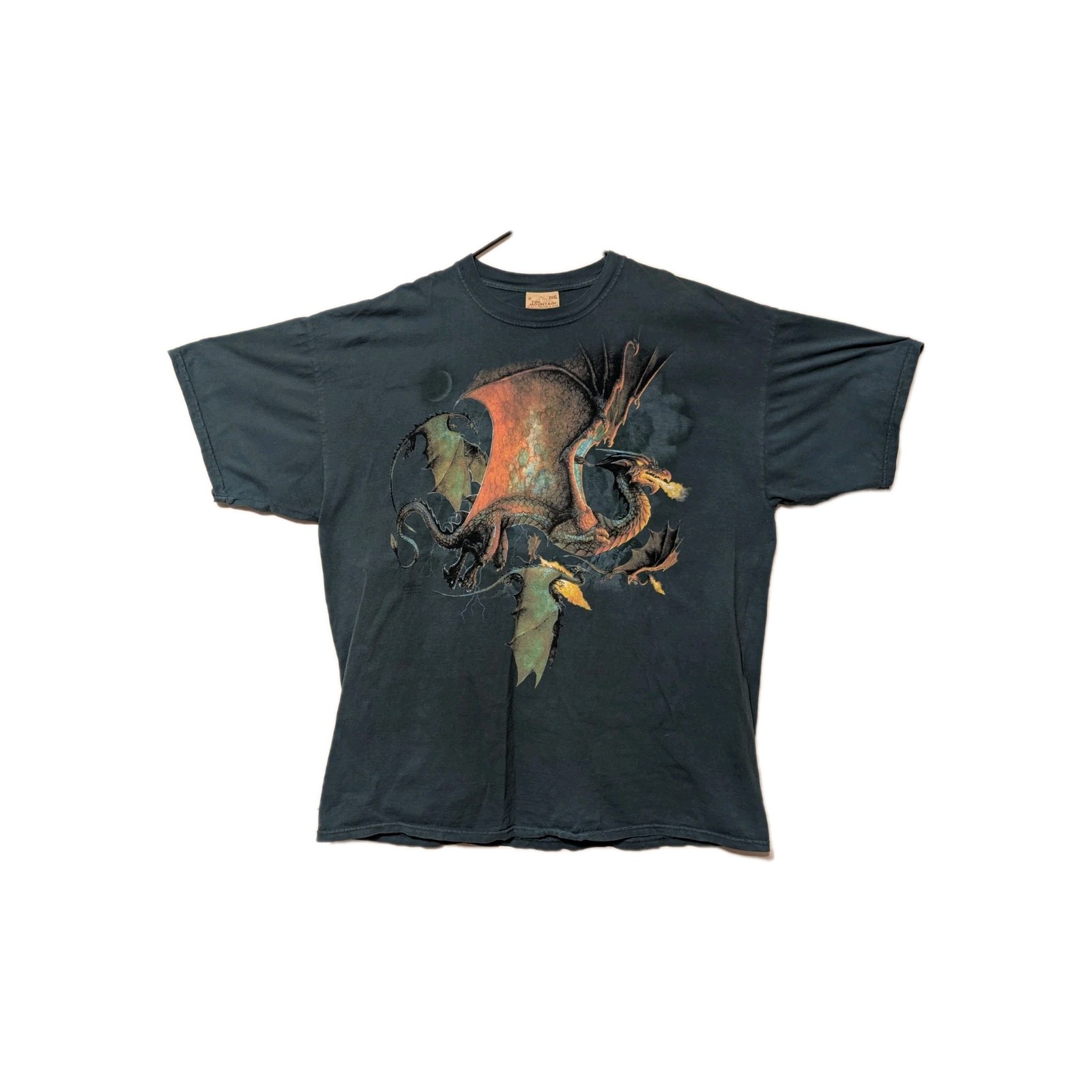 The Mountain Mens T-shirt Vintage Green Fire Breathing Dragons 3XL #6625 gallery