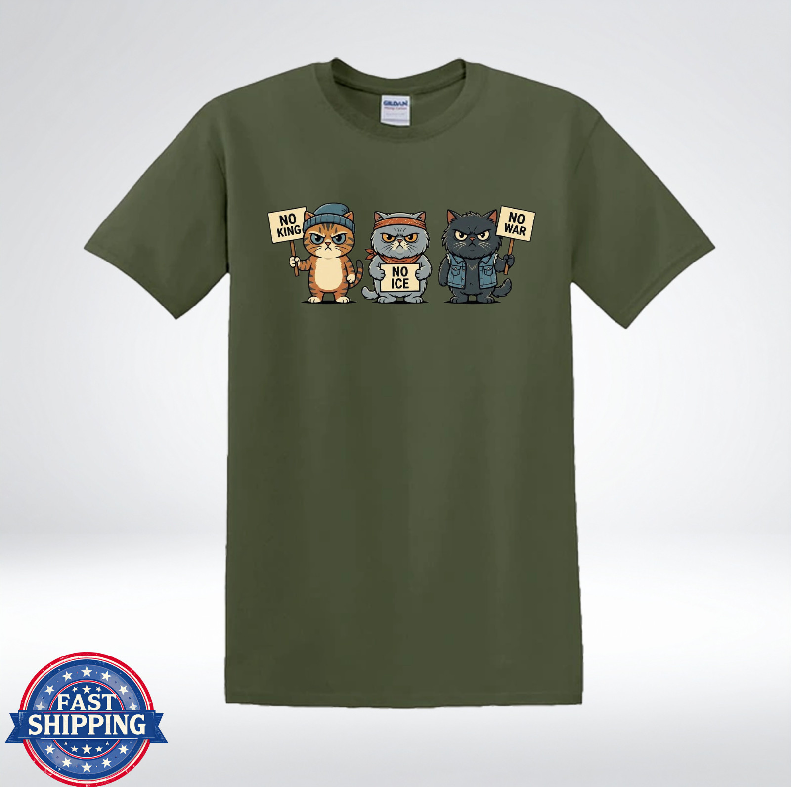 Funny Cat Protest No King No ICE No War Cute Angry Cats Graphic T-Shirt gallery