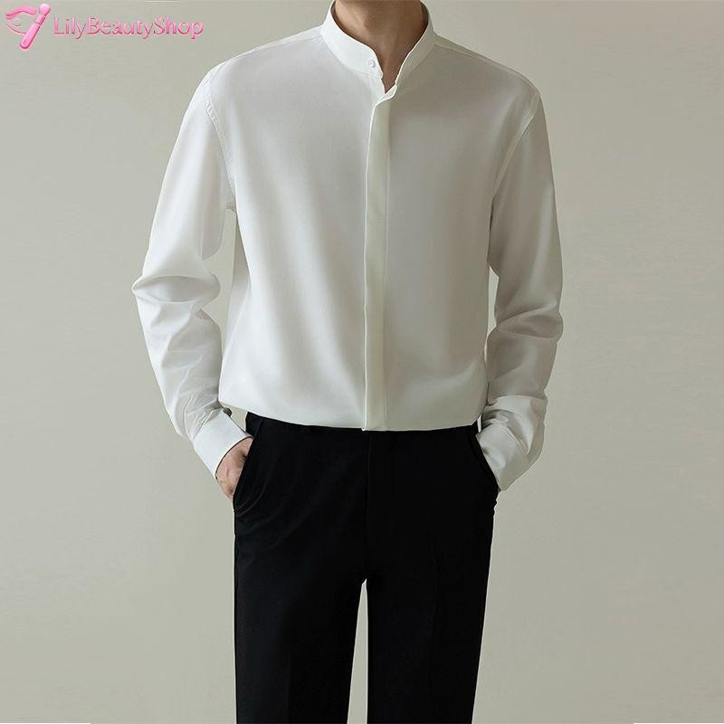 Stand-up collar shirt men’s long-sleeved shirt