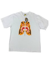 A Bathing Ape Tiger Print Short Sleeve T-Shirt White XL Cotton Graphic Top