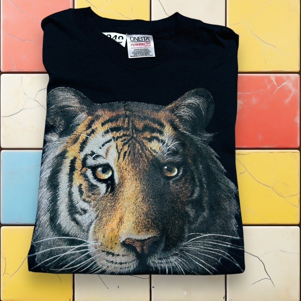 Vintage 90S Bob Harrison Tiger Shirt 90s Men M Black The Wild side Graphic Tee gallery