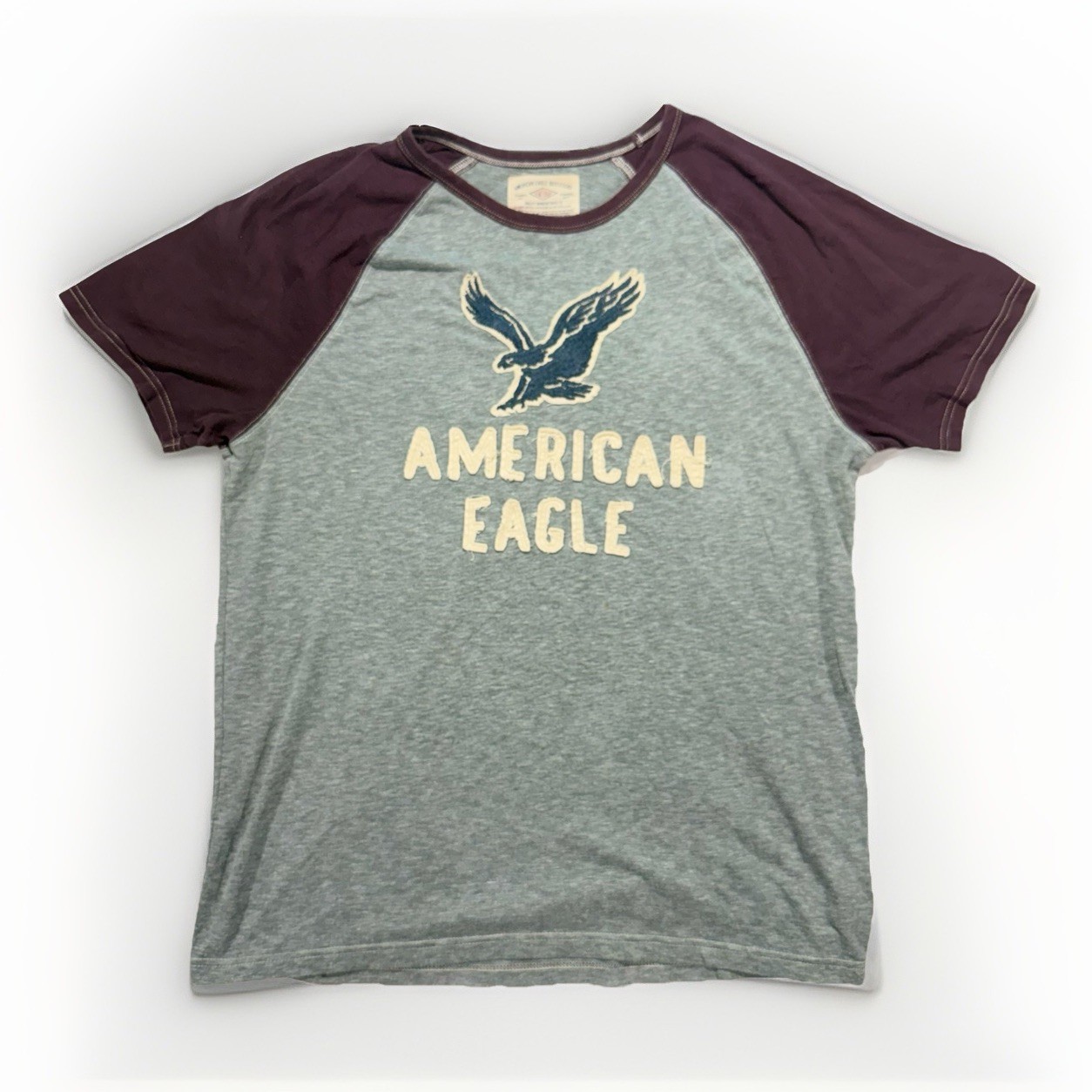 American Eagle Men's Super Soft Raglan Logo Graphic Tee Grey Size Large gallery