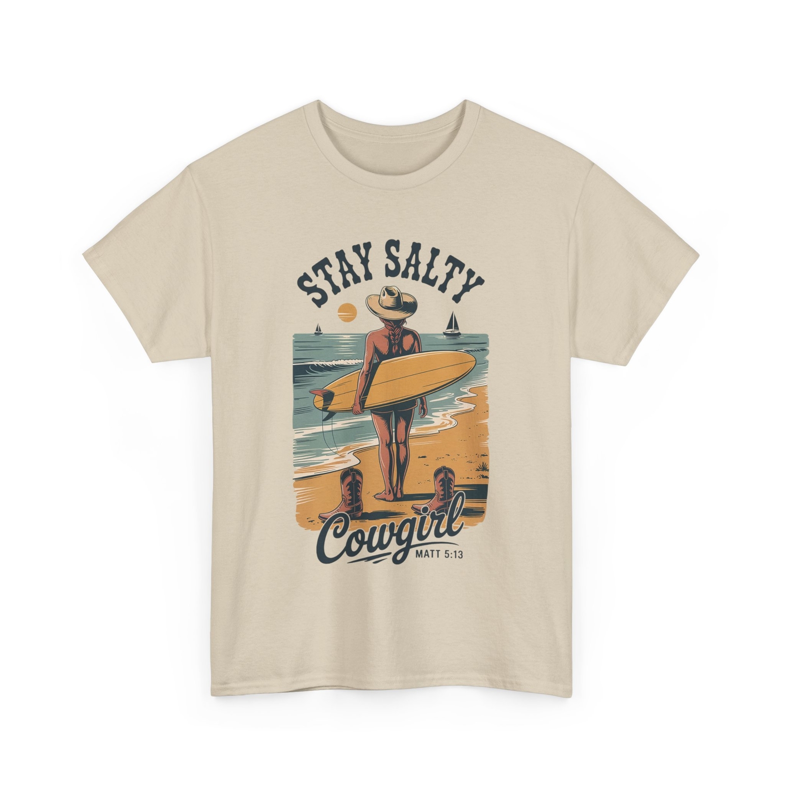 Stay Salty Coastal Cowgirl Unisex Tee, Vintage Fisherman Aesthetic Summer Shirt gallery