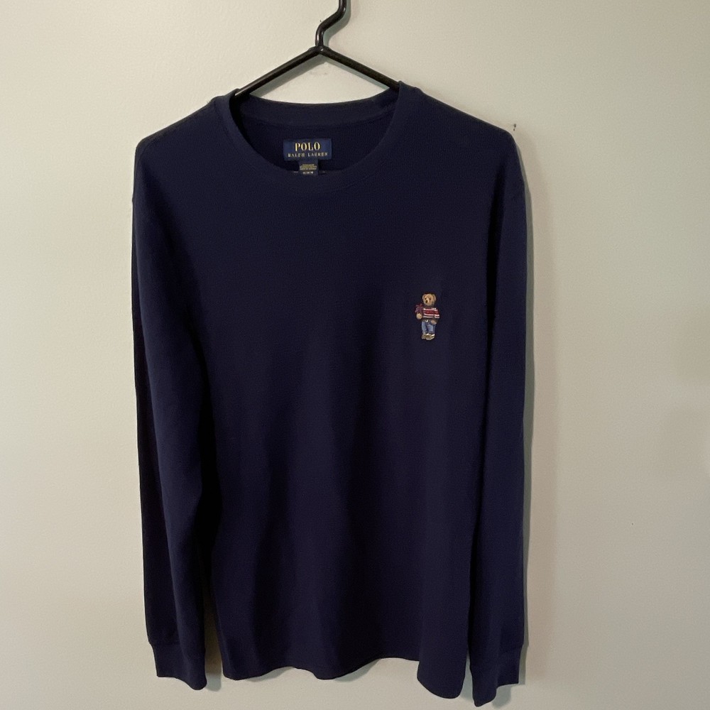 Polo Ralph Lauren Polo Bear Waffle-Knit Crewneck Thermal Pullover Shirt Navy M