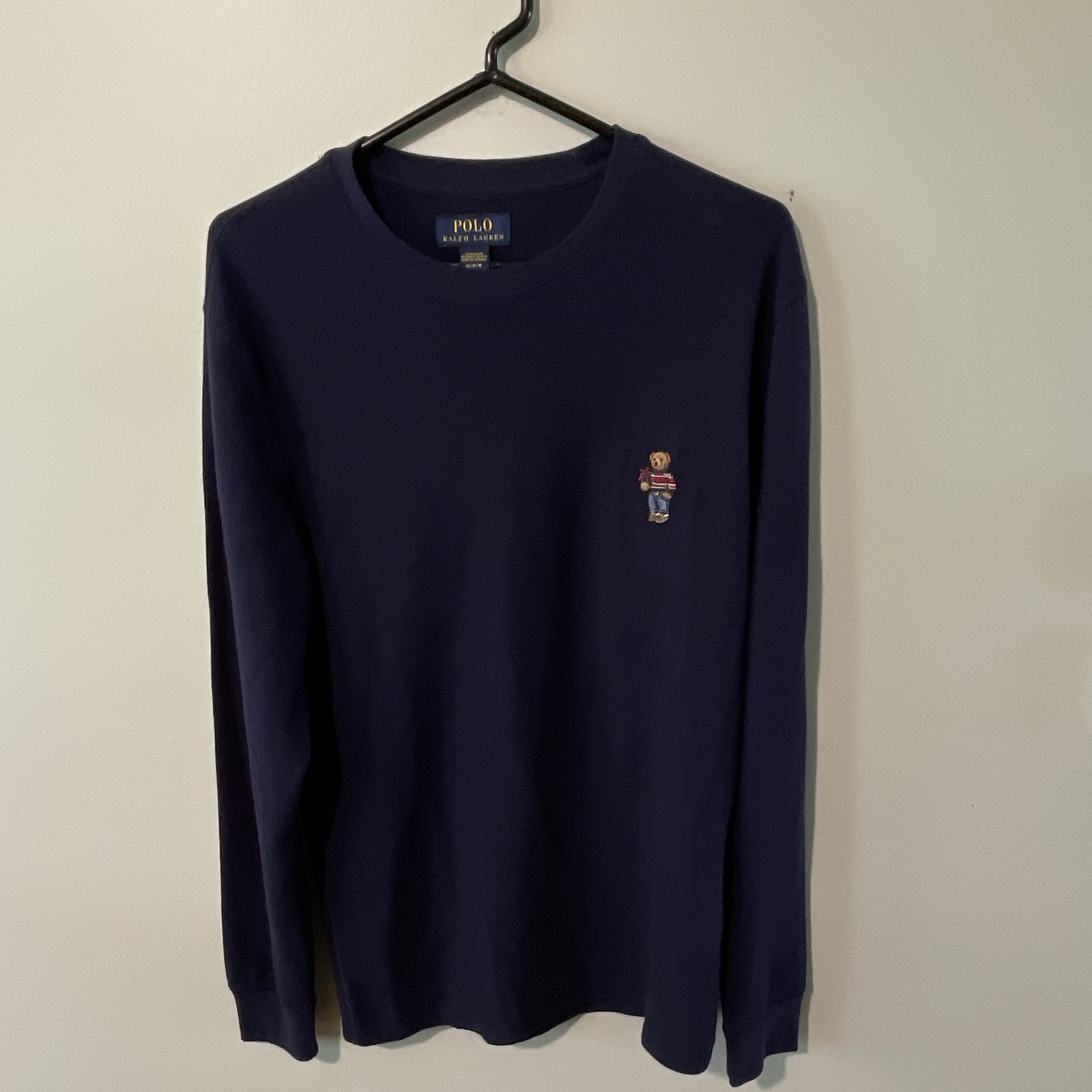 Polo Ralph Lauren Polo Bear Waffle-Knit Crewneck Thermal Pullover Shirt Navy M