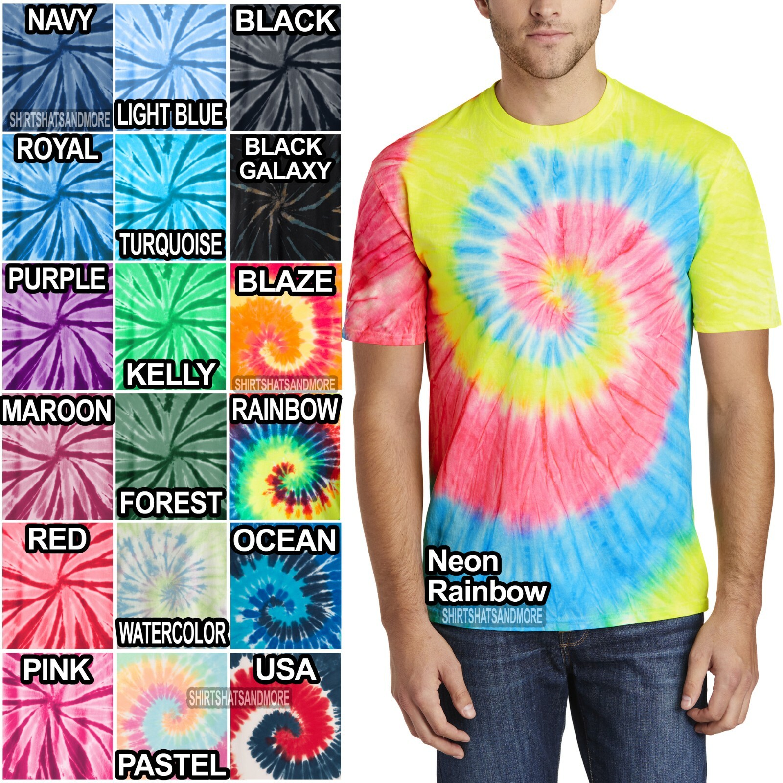 Spiral Tie Dye Mens T-Shirt Blank Tye Dyed Tee S, M, L, XL, 2X, 3X, 4X NEW gallery