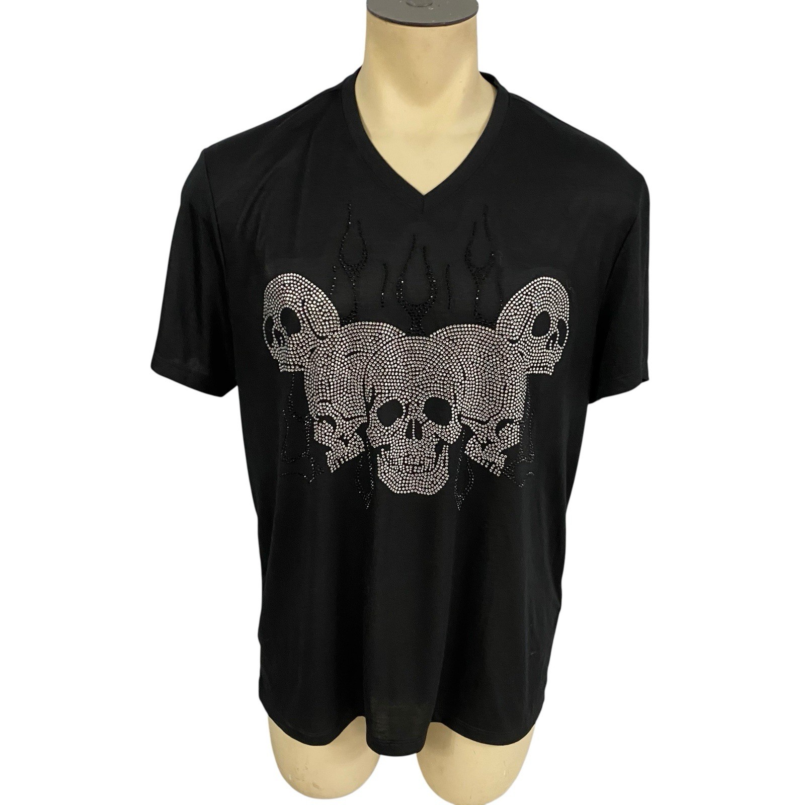 INC Skull T Shirt Mens XL Silver Beaded Skeleton Goth Halloween Horror Party gallery