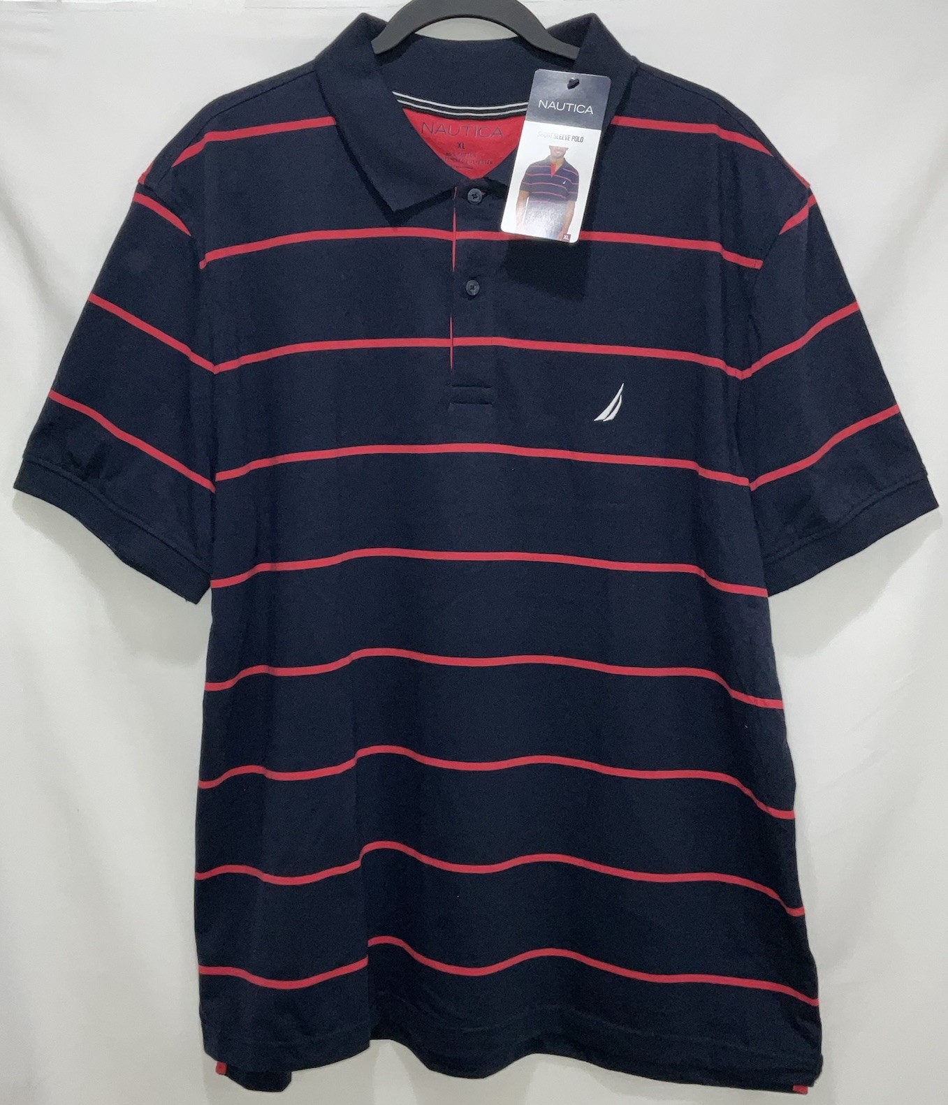 Nautica Men’s Polo Shirt (Size XL) Navy Seas, Striped, Logo