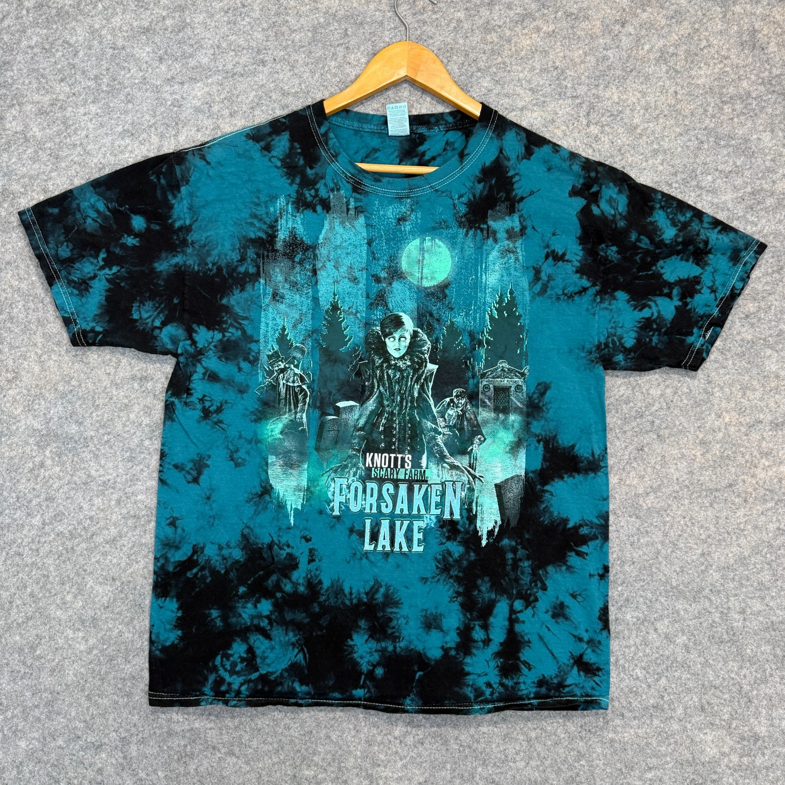 Vintage Knotts Scary Farm Forsaken Lake Tee Shirt Adult Large Horror Rare Tiedye