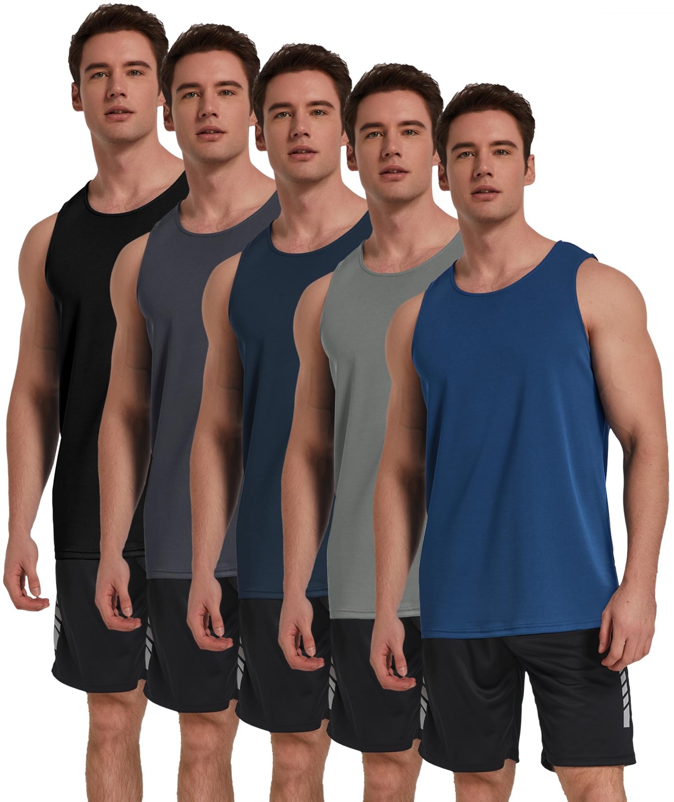 5 Pack Men's Workout Tank Tops Sleeveless Mesh Muscle Gym Shirt Quick Dry Bla... gallery
