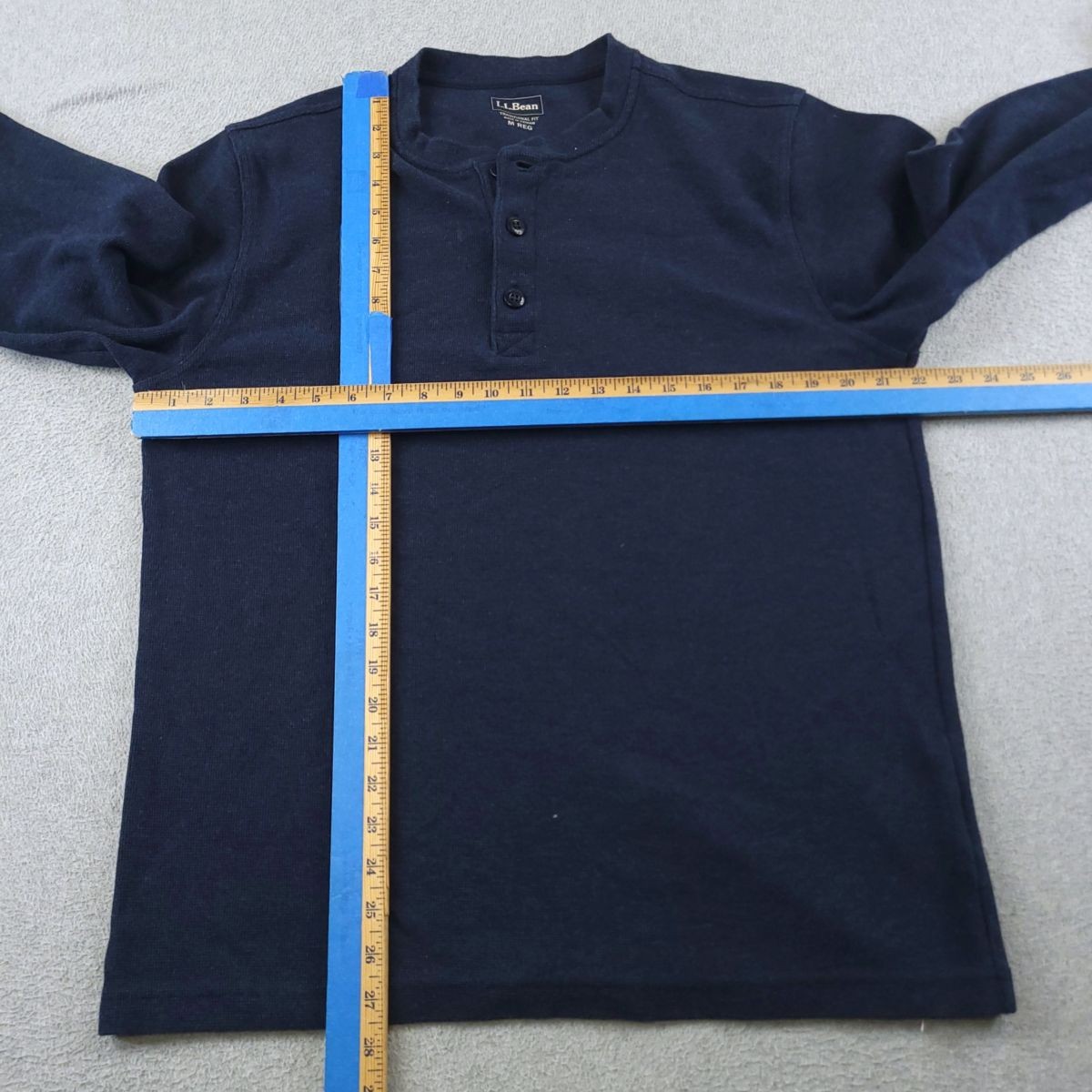 LL Bean Shirt Mens Medium Blue Unshrinkable Mini Waffle Henley Cotton Thermal gallery